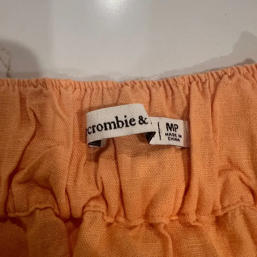 Abercrombie & Fitch Linen Blend Tiered Maxi Dress Medium Petite Cantalope Orange